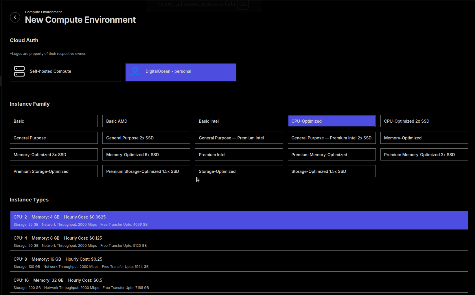 Daestro Console: Add New Compute Environment