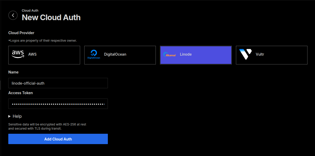 Daestro Console: Add New Cloud Auth